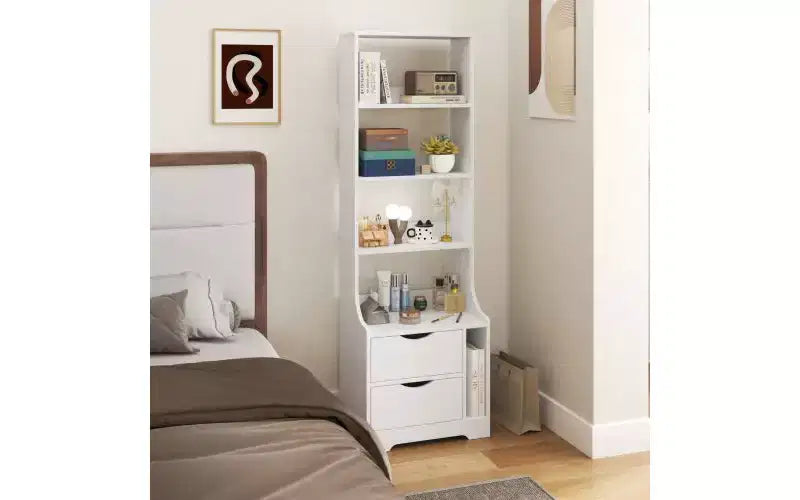 TUYOHW Libreria Moderna a 4 Ripiani con 2 Cassetti, Mobile Contenitore a Giorno Grande Capacità, Libreria per Soggiorno, Ufficio