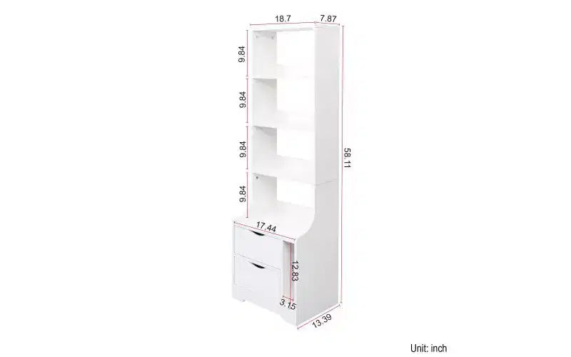 TUYOHW Libreria Moderna a 4 Ripiani con 2 Cassetti, Mobile Contenitore a Giorno Grande Capacità, Libreria per Soggiorno, Ufficio