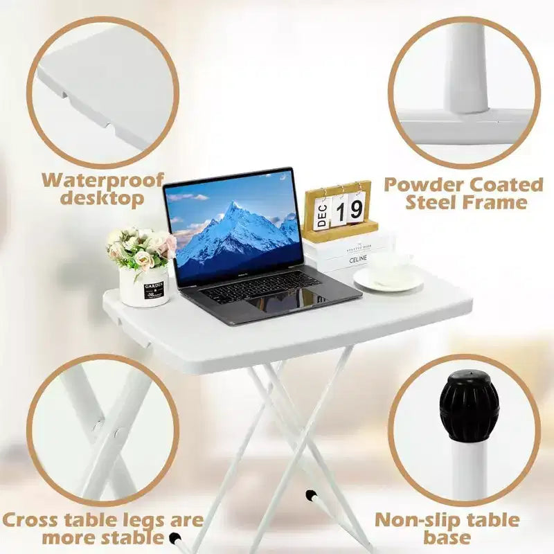 Tavolino Pieghevole Regolabile in Altezza, Vassoio TV Portatile Pieghevole in Plastica con Struttura a X in Metallo, Tavolo Rettangolare per Snack/Laptop per Camera da Letto e Soggiorno