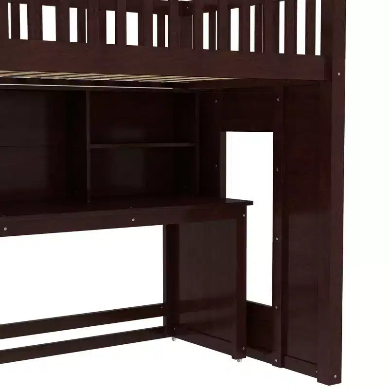Bellemave Letto a soppalco singolo con scrivania mobile, scale contenitore e mensola, nessuna molla a scatola richiesta