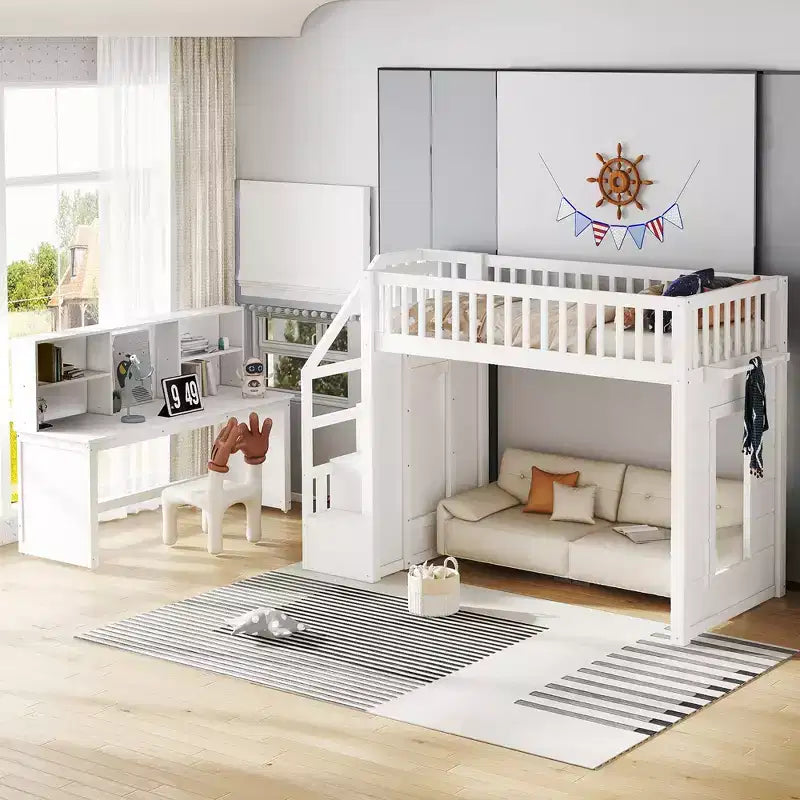 Bellemave Letto a soppalco singolo con scrivania mobile, scale contenitore e mensola, nessuna molla a scatola richiesta