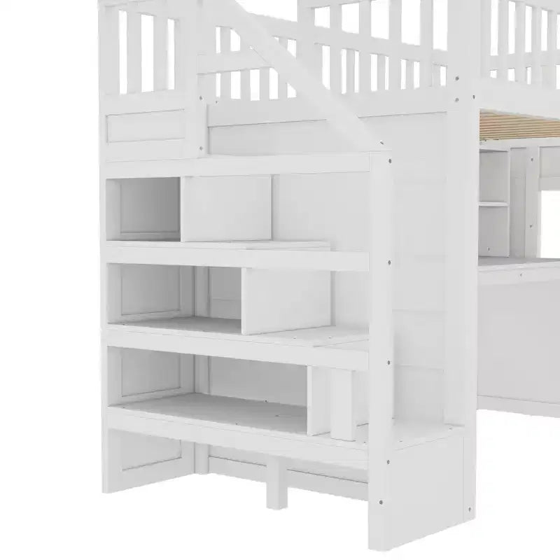 Bellemave Letto a soppalco singolo con scrivania mobile, scale contenitore e mensola, nessuna molla a scatola richiesta