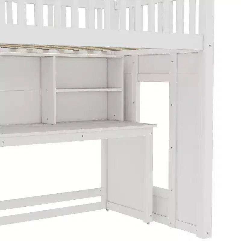 Bellemave Letto a soppalco singolo con scrivania mobile, scale contenitore e mensola, nessuna molla a scatola richiesta