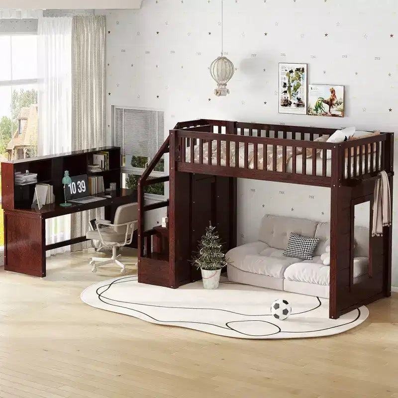 Bellemave Letto a soppalco singolo con scrivania mobile, scale contenitore e mensola, nessuna molla a scatola richiesta