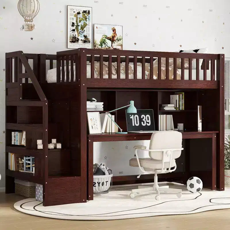 Bellemave Twin Loft Bed with Movable Desk, Storage Stairs & Shelf,No Box Spring Required
