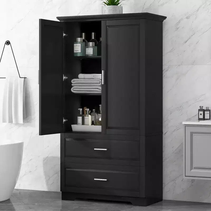 CASAINC Mobiletto da bagno alto con due ante e cassetti, ripiano regolabile, pannello in MDF