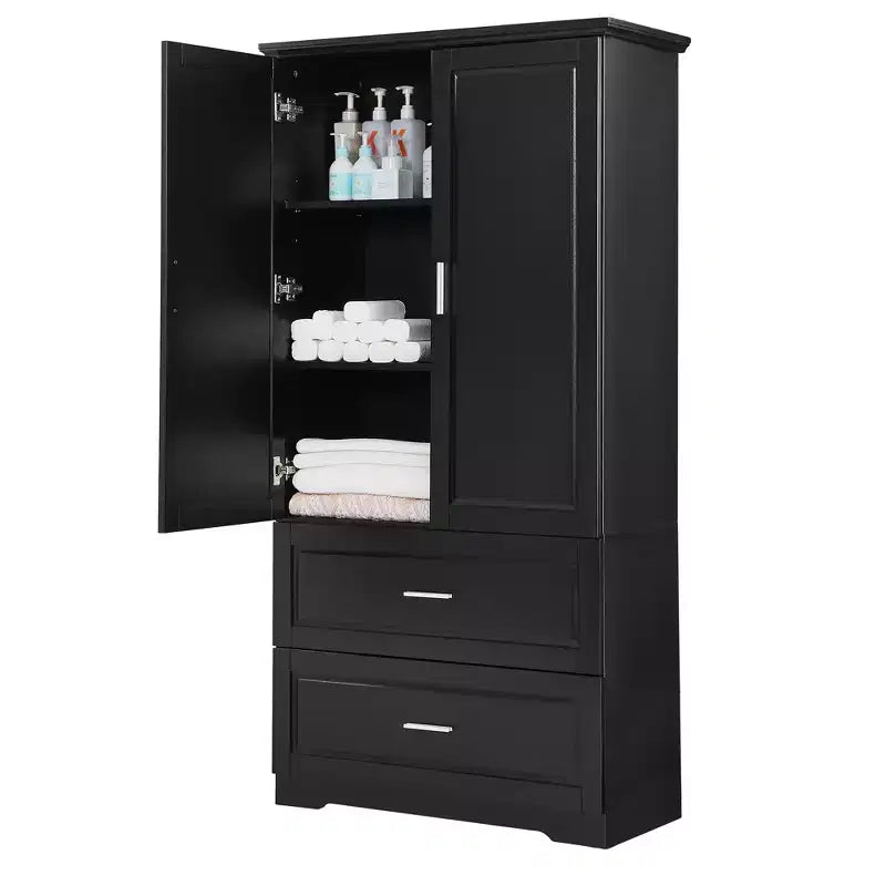 CASAINC Mobiletto da bagno alto con due ante e cassetti, ripiano regolabile, pannello in MDF