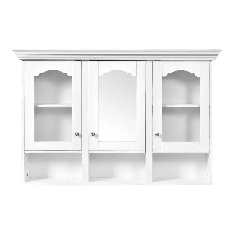 CASAINC 47 Wall Mounted Cabinet with Mirror, 3 Adjustable Shelves and Open Storage Compartments