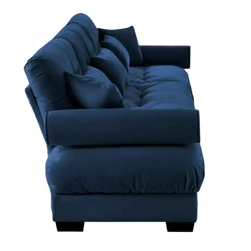 Divano modulare moderno a 2 posti in velluto con pouf, cuscini a nuvola e braccioli rotondi, divano a L per soggiorno o salotto - Panipeachy