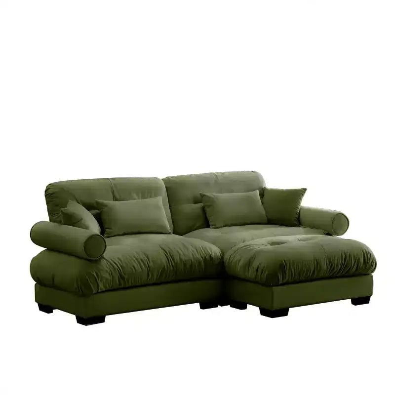 Divano modulare moderno a 2 posti in velluto con pouf, cuscini a nuvola e braccioli rotondi, divano a L per soggiorno o salotto - Panipeachy