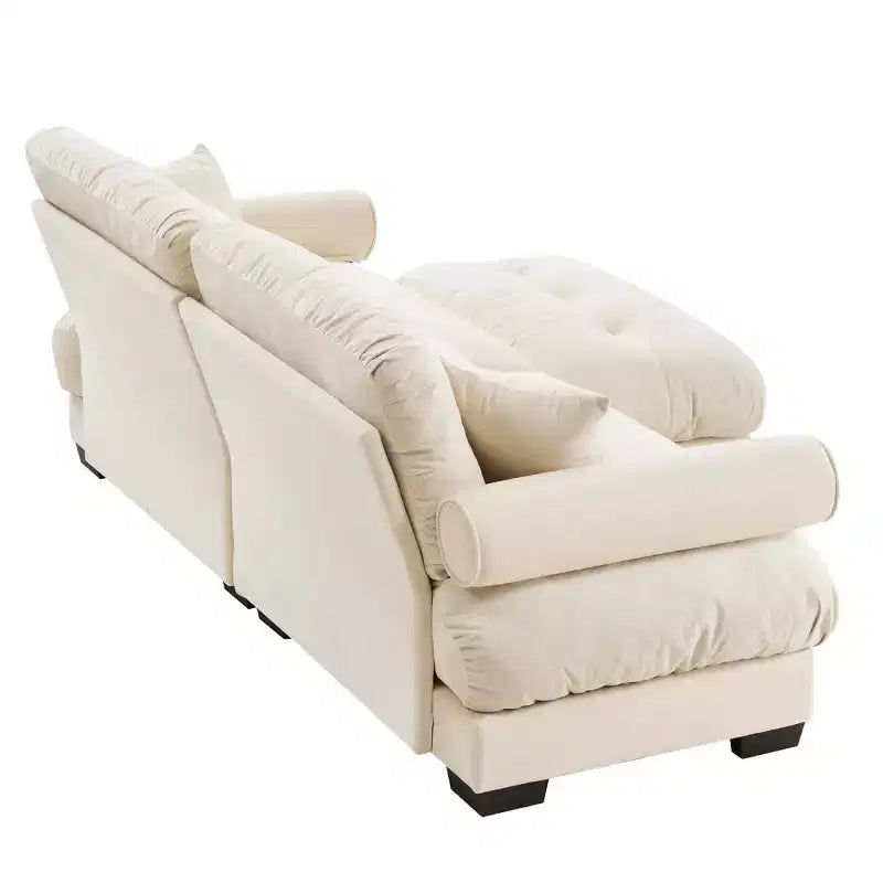 Divano modulare moderno a 2 posti in velluto con pouf, cuscini a nuvola e braccioli rotondi, divano a L per soggiorno o salotto - Panipeachy