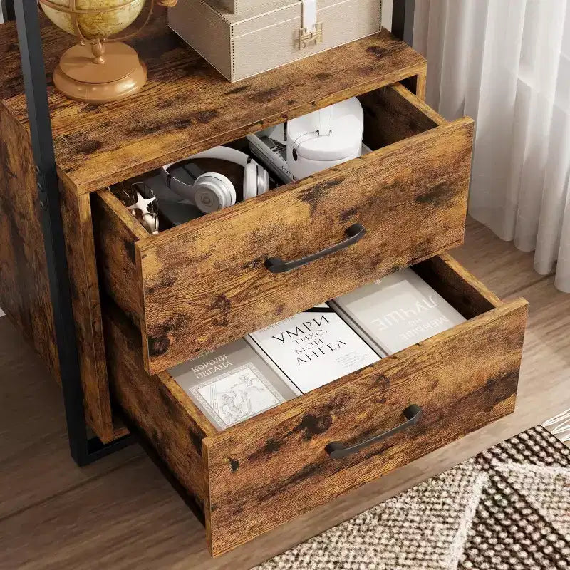 Libreria a 4 ripiani con cassetti portaoggetti, scaffale aperto alto 180 cm per soggiorno, camera da letto, ufficio