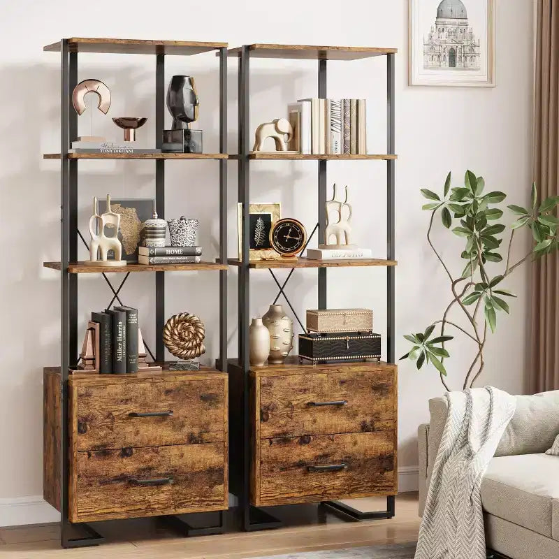Libreria a 4 ripiani con cassetti portaoggetti, scaffale aperto alto 180 cm per soggiorno, camera da letto, ufficio