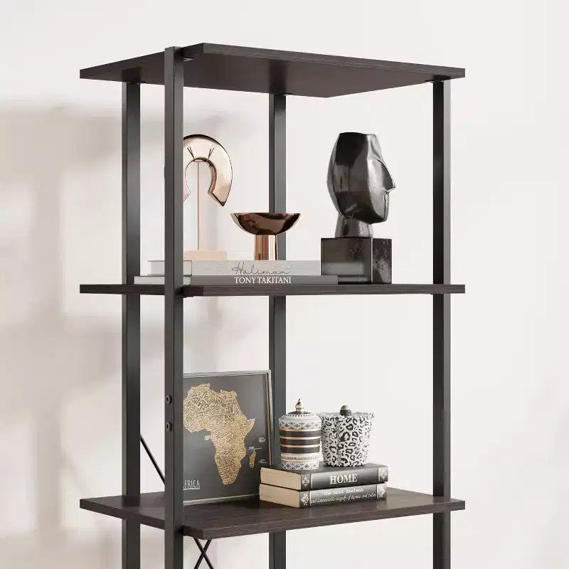 Libreria a 4 ripiani con cassetti portaoggetti, scaffale aperto alto 180 cm per soggiorno, camera da letto, ufficio