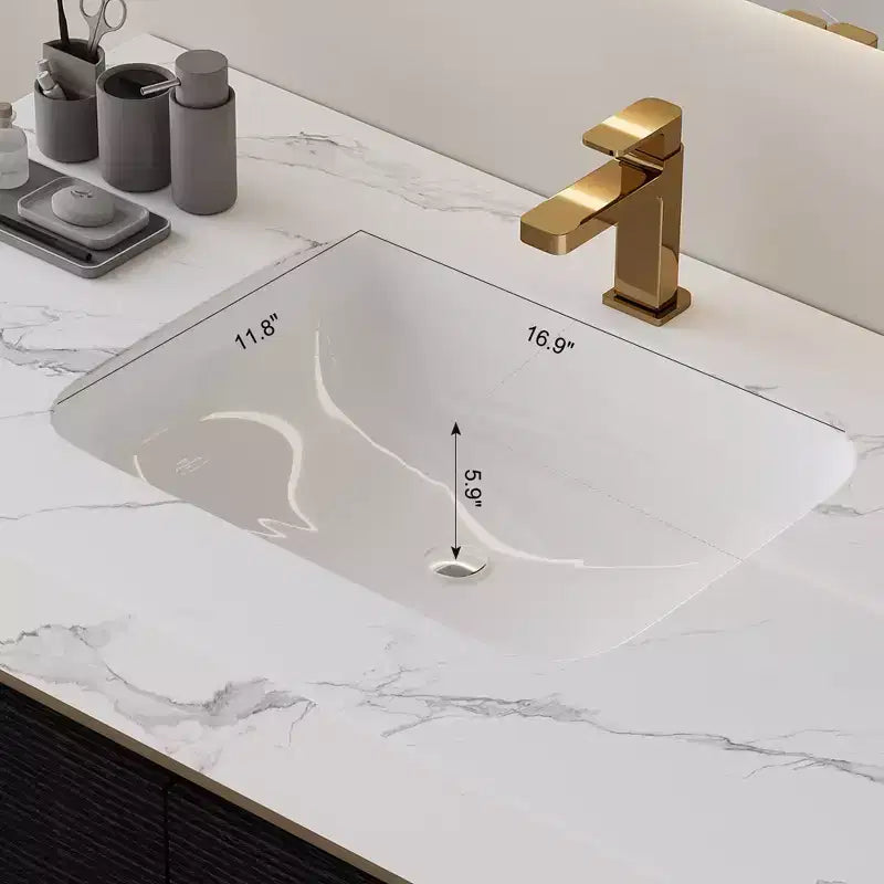 Mobile bagno moderno con lavabo sottopiano, piano in pietra sinterizzata, multistrato in legno massello impermeabile, mobiletto a 4 cassetti Nero+Bianco
