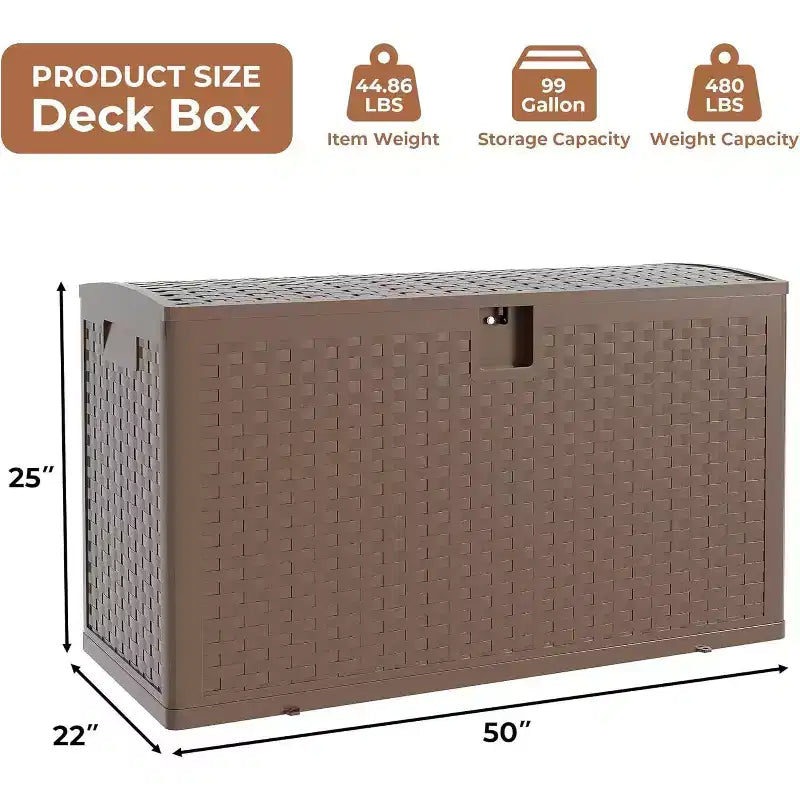 99GAL Cesto Contenitore in Plastica Effetto Rattan Marrone | Garage, Magazzino, Patio, Articoli Ingombranti