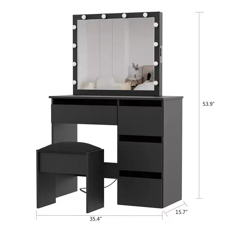 Acekool Sgabello da Toeletta con Morbido Cuscino Imbottito, Elegante Sgabello per Trucco, Robusto Sedile per Camera da Letto, Spogliatoio, Versatile Sedia d'Appoggio, Nero
