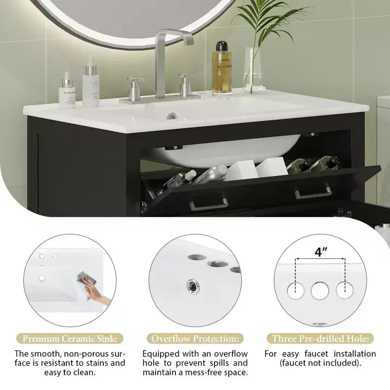 Mobile bagno 150 cm con doppio lavabo, mobile da bagno con ante e cassetti a chiusura ammortizzata