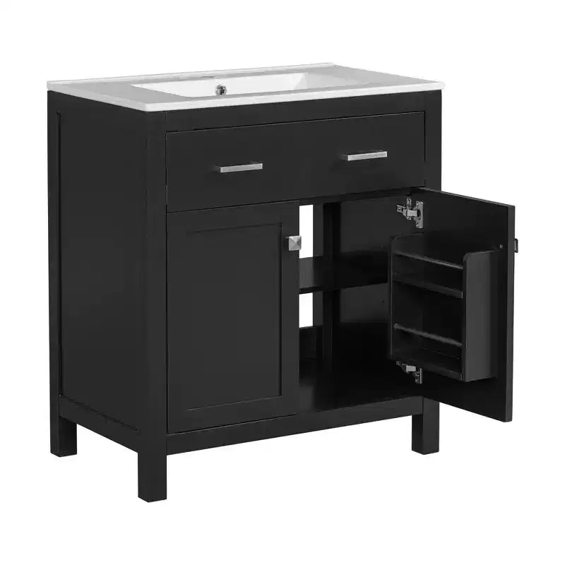 Mobile bagno 150 cm con doppio lavabo, mobile da bagno con ante e cassetti a chiusura ammortizzata