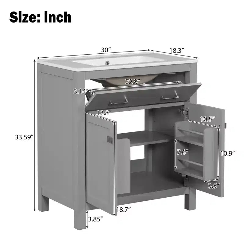 Mobile bagno 150 cm con doppio lavabo, mobile da bagno con ante e cassetti a chiusura ammortizzata