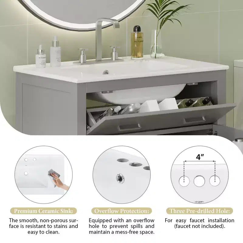 Mobile bagno 150 cm con doppio lavabo, mobile da bagno con ante e cassetti a chiusura ammortizzata