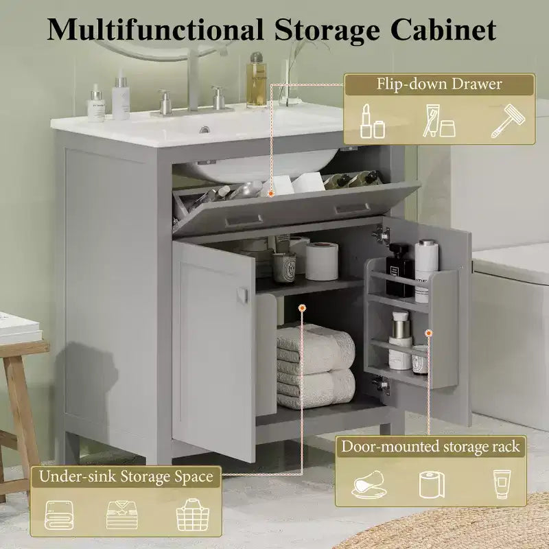 Mobile bagno 150 cm con doppio lavabo, mobile da bagno con ante e cassetti a chiusura ammortizzata