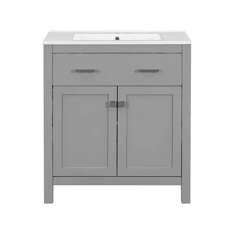 Mobile bagno 150 cm con doppio lavabo, mobile da bagno con ante e cassetti a chiusura ammortizzata