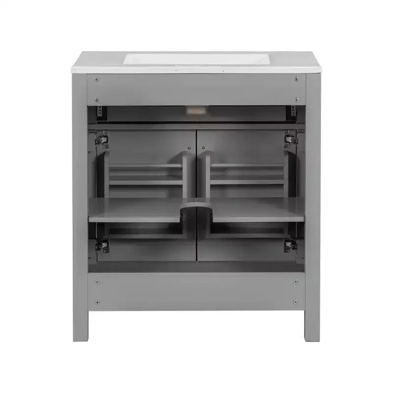 Mobile bagno 150 cm con doppio lavabo, mobile da bagno con ante e cassetti a chiusura ammortizzata