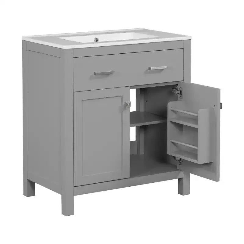 Mobile bagno 150 cm con doppio lavabo, mobile da bagno con ante e cassetti a chiusura ammortizzata