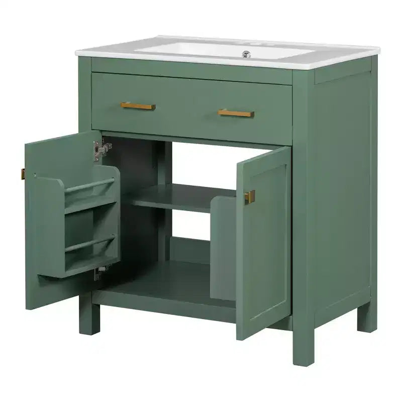 Mobile bagno 150 cm con doppio lavabo, mobile da bagno con ante e cassetti a chiusura ammortizzata