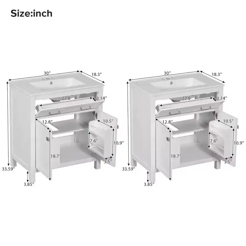 Mobile bagno 150 cm con doppio lavabo, mobile da bagno con ante e cassetti a chiusura ammortizzata