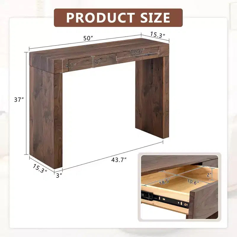 Okak Elegante Tavolo Consolle in Legno con Venature e 2 Cassetti, Tavolino da Divano in Stile Rustico/Tavolino Bar per Soggiorno, Ingresso