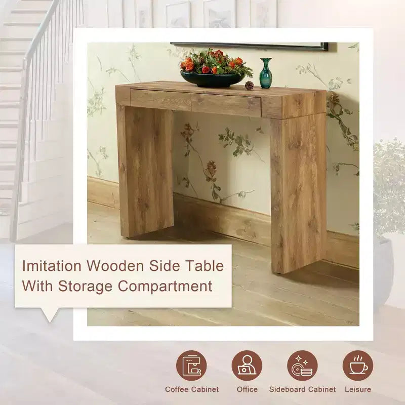 Okak Elegante Tavolo Consolle in Legno con Venature e 2 Cassetti, Tavolino da Divano in Stile Rustico/Tavolino Bar per Soggiorno, Ingresso