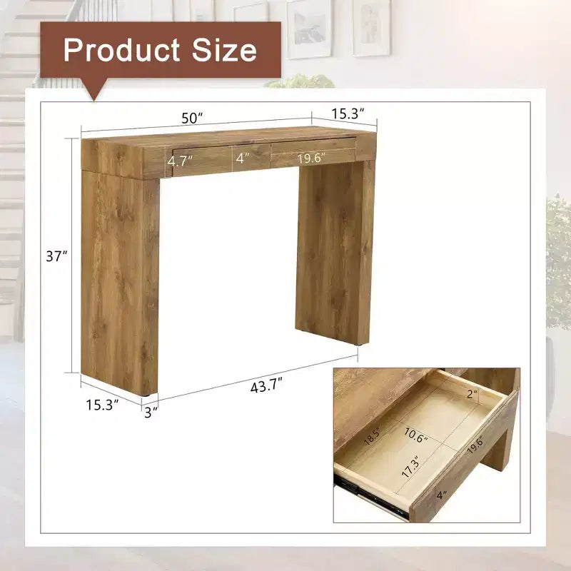 Okak Elegante Tavolo Consolle in Legno con Venature e 2 Cassetti, Tavolino da Divano in Stile Rustico/Tavolino Bar per Soggiorno, Ingresso