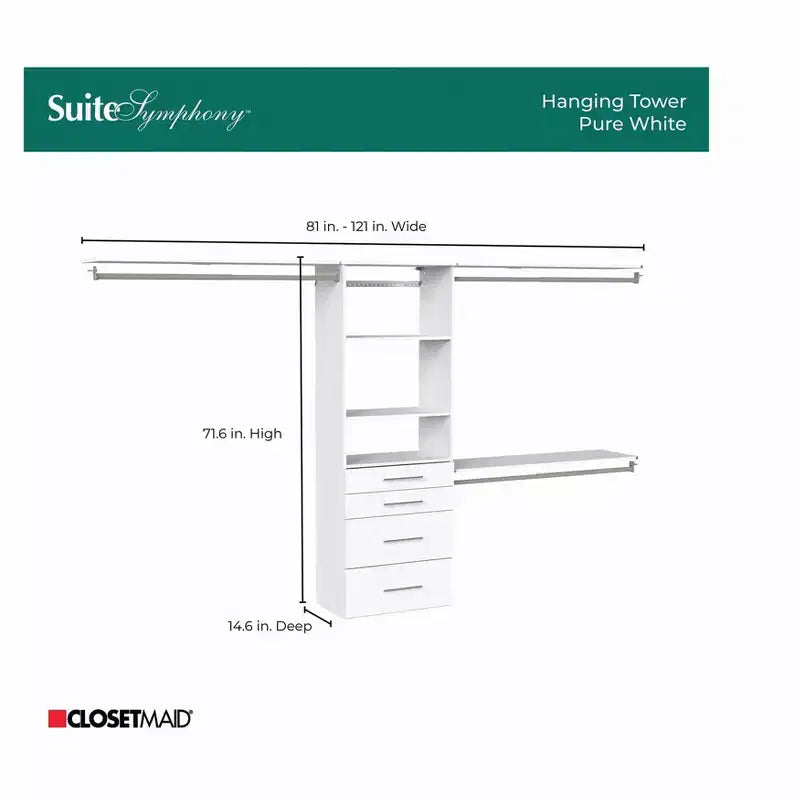 Torre sospesa Suite Symphony da 25 pollici con 3 ripiani superiori e 4 cassetti moderni Kit - ClosetMaid