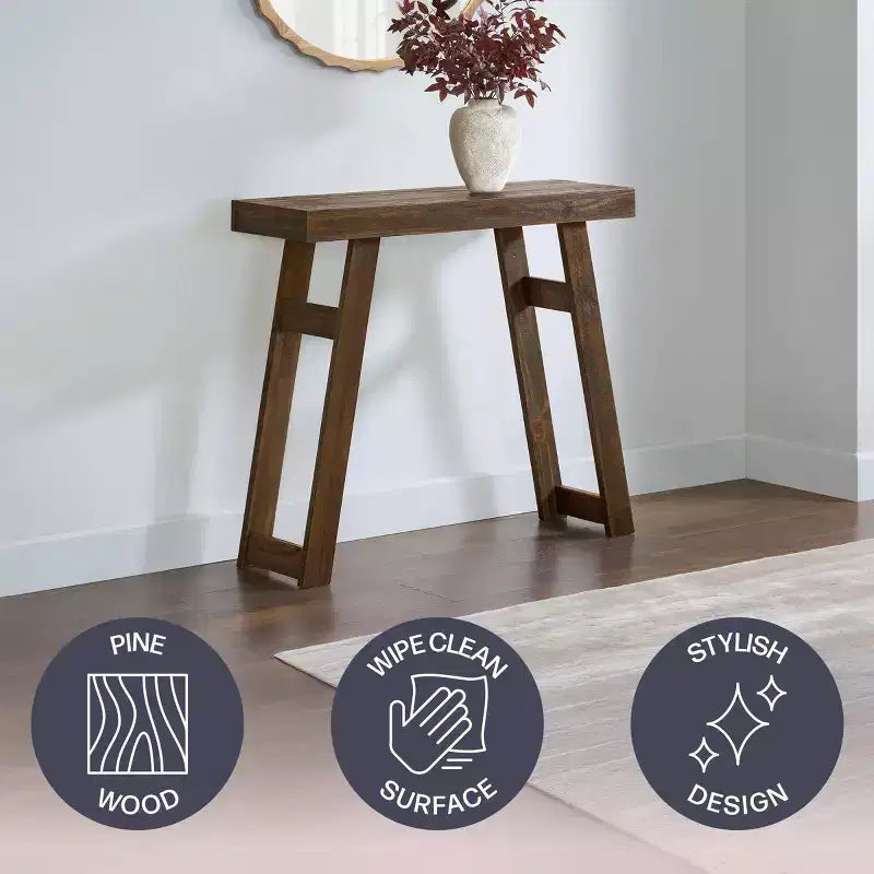 Consolle in legno massello Lawas di Alaterre Furniture - Tavolino da ingresso piccolo in stile moderno coloniale di 91 cm