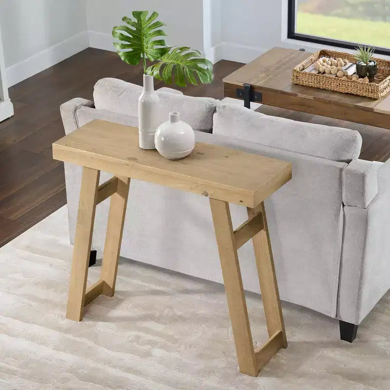 Consolle in legno massello Lawas di Alaterre Furniture - Tavolino da ingresso piccolo in stile moderno coloniale di 91 cm