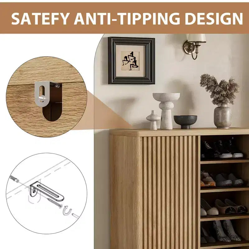 Scarpiera da 80 cm con Anta Scanalata, Mobile Contenitore a 5 Livelli con 4 Ripiani Regolabili, Panchina Rustica da Ingresso per Corridoio e Foyer