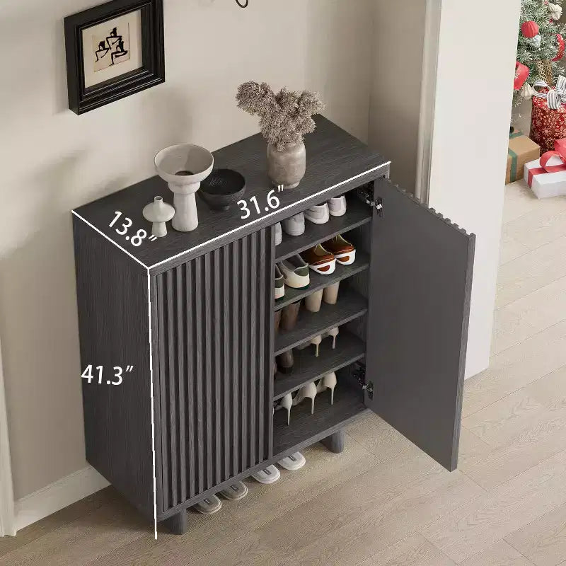 Scarpiera da 80 cm con Anta Scanalata, Mobile Contenitore a 5 Livelli con 4 Ripiani Regolabili, Panchina Rustica da Ingresso per Corridoio e Foyer