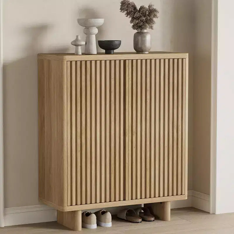 Scarpiera da 80 cm con Anta Scanalata, Mobile Contenitore a 5 Livelli con 4 Ripiani Regolabili, Panchina Rustica da Ingresso per Corridoio e Foyer
