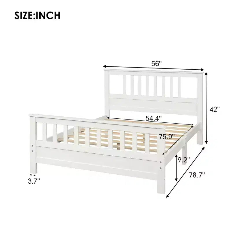 Piattaforma letto in legno Luxystar con testiera e pediera, bianco