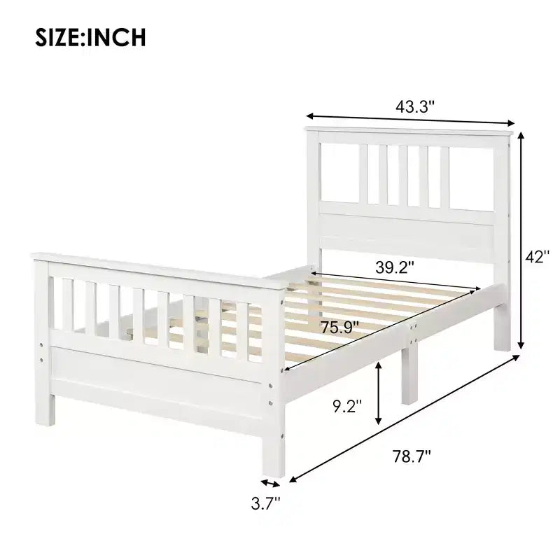 Piattaforma letto in legno Luxystar con testiera e pediera, bianco