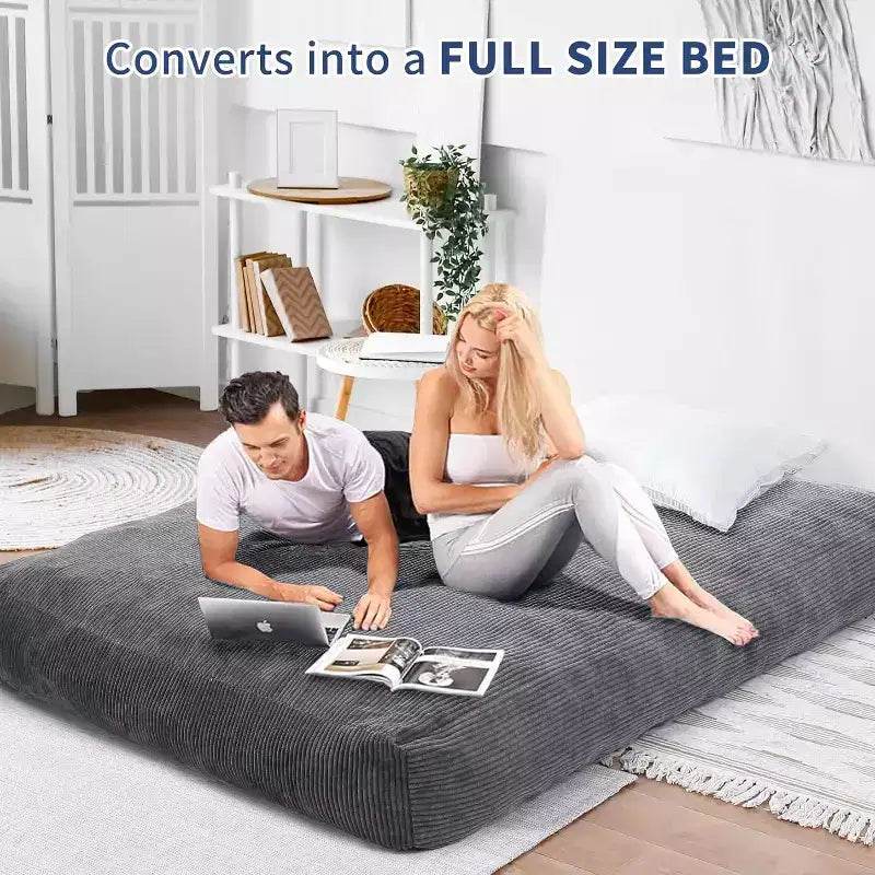 Sedia convertibile a sacco per adulti con rivestimento in velluto a coste lavabile, letto a sacco oversize