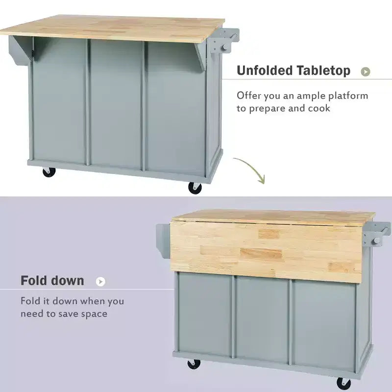 TUYOHW Isola da Cucina con Ruote da 134,8 cm con Anta a Ribalta, Mobile Contenitore e 3 Cassetti