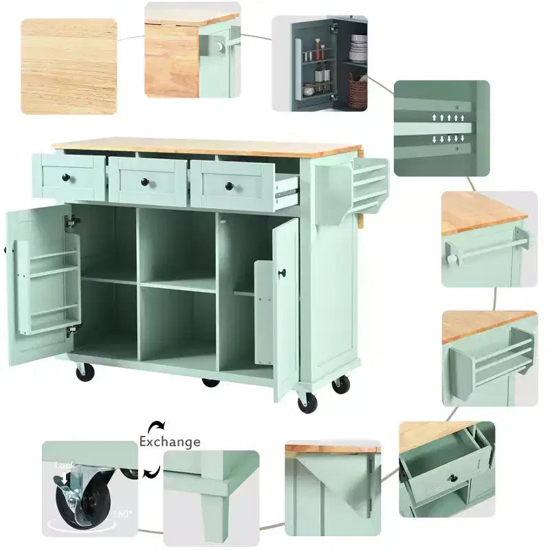 TUYOHW Isola da Cucina con Ruote da 134,8 cm con Anta a Ribalta, Mobile Contenitore e 3 Cassetti