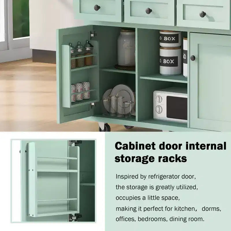 TUYOHW Isola da Cucina con Ruote da 134,8 cm con Anta a Ribalta, Mobile Contenitore e 3 Cassetti