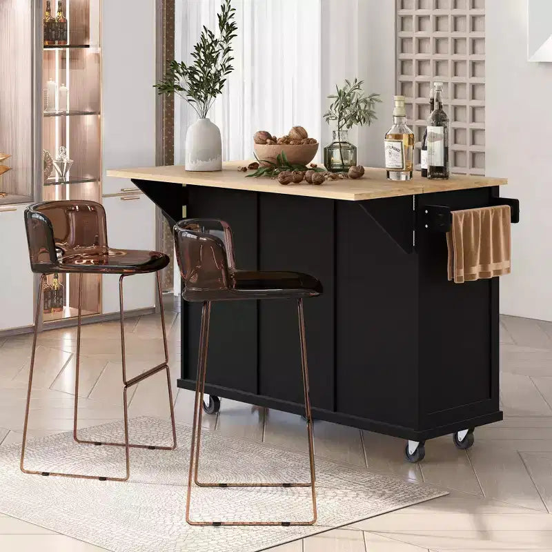 TUYOHW Isola da Cucina con Ruote da 134,8 cm con Anta a Ribalta, Mobile Contenitore e 3 Cassetti