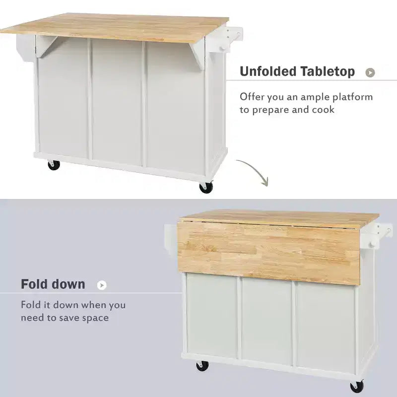 TUYOHW Isola da Cucina con Ruote da 134,8 cm con Anta a Ribalta, Mobile Contenitore e 3 Cassetti