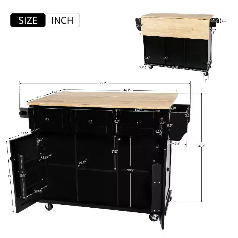 TUYOHW Isola da Cucina con Ruote da 134,8 cm con Anta a Ribalta, Mobile Contenitore e 3 Cassetti