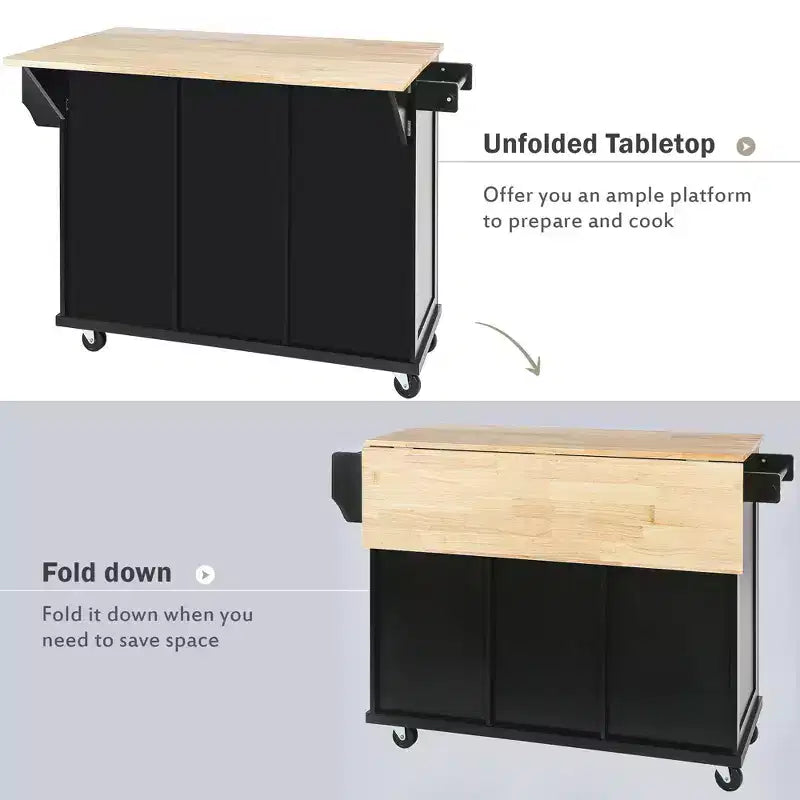 TUYOHW Isola da Cucina con Ruote da 134,8 cm con Anta a Ribalta, Mobile Contenitore e 3 Cassetti